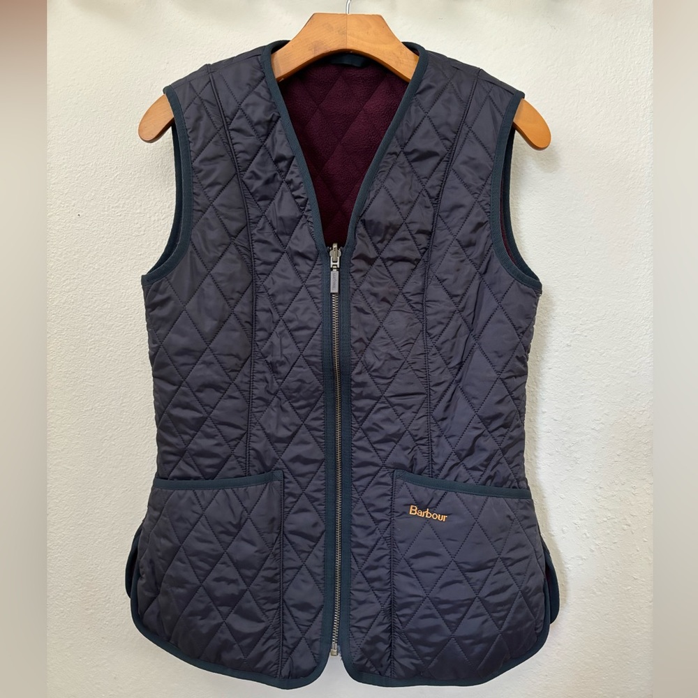 Barbour Womens Size 6 Fleece Betty Liner Quilted Vest Gilet Navy Sleeveless